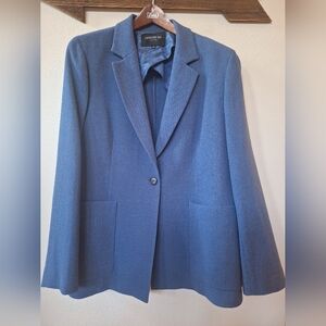 Lafayette 148 Blue Stretch Wool One Button Blazer Jacket Office Career Womens 12